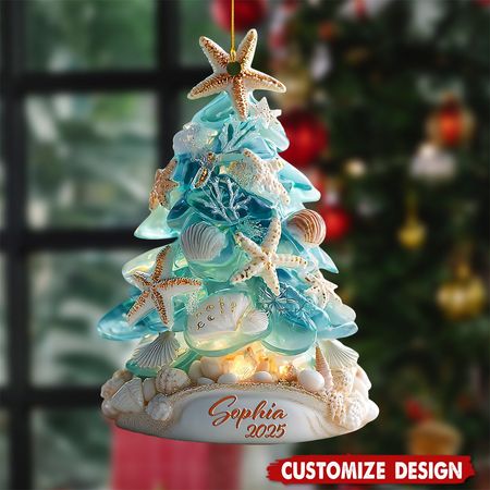 Beach Acrylic Christmas Ornament, Coastal Christmas Tree With Shells, Nautical Beach Tree Decor, Beach Lover Gift, Coastal Christmas